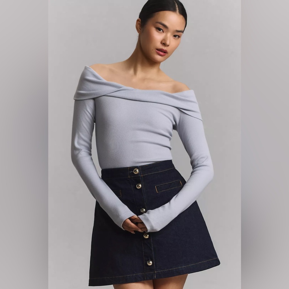 Pilcro Off-the-Shoulder Long Sleeve Top, NWT, size XL, light grey